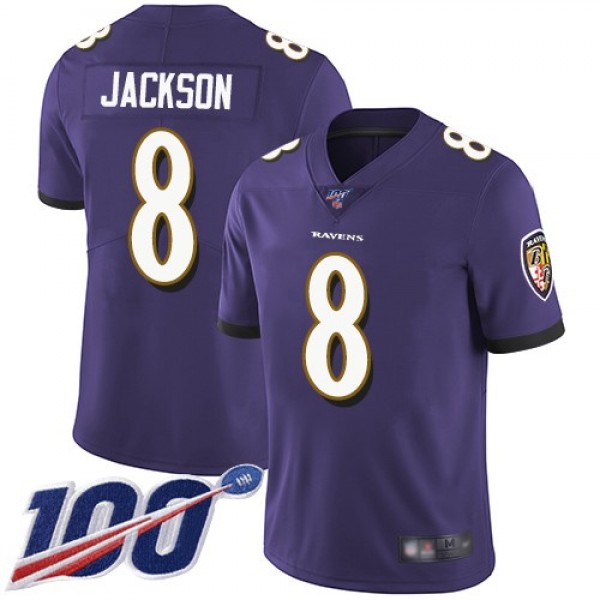 Nike Ravens #8 Lamar Jackson Purple Team Color Men's Stitched NFL 100th Season Vapor Limited Jersey