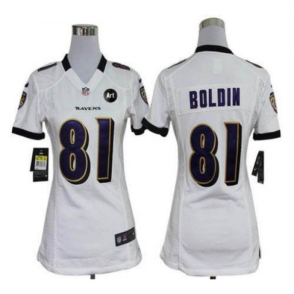 Women's Ravens #81 Anquan Boldin White With Art Patch Stitched NFL Elite Jersey