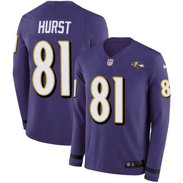 Nike Ravens #81 Hayden Hurst Purple Team Color Men's Stitched NFL Limited Therma Long Sleeve Jersey