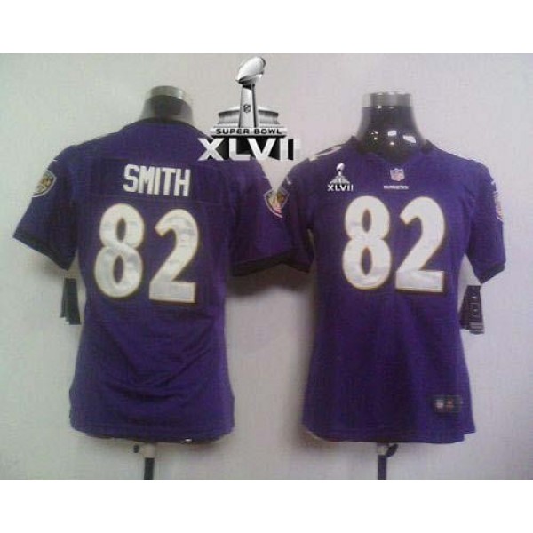 Women's Ravens #82 Torrey Smith Purple Team Color Super Bowl XLVII Stitched NFL Elite Jersey