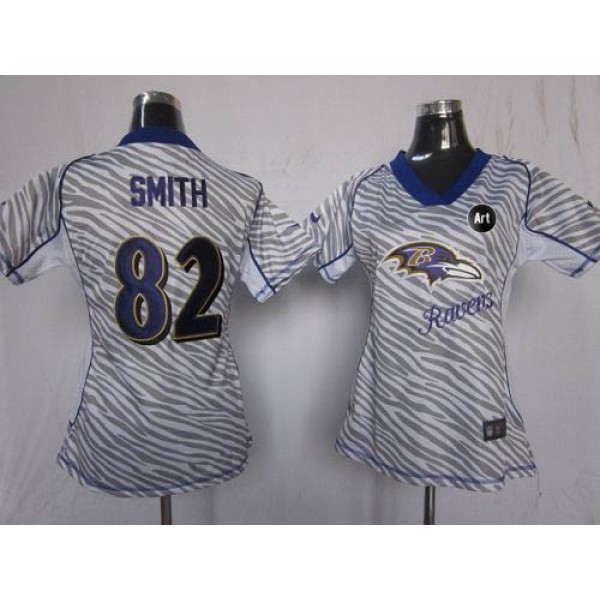 Women's Ravens #82 Torrey Smith Zebra With Art Patch Stitched NFL Elite Jersey