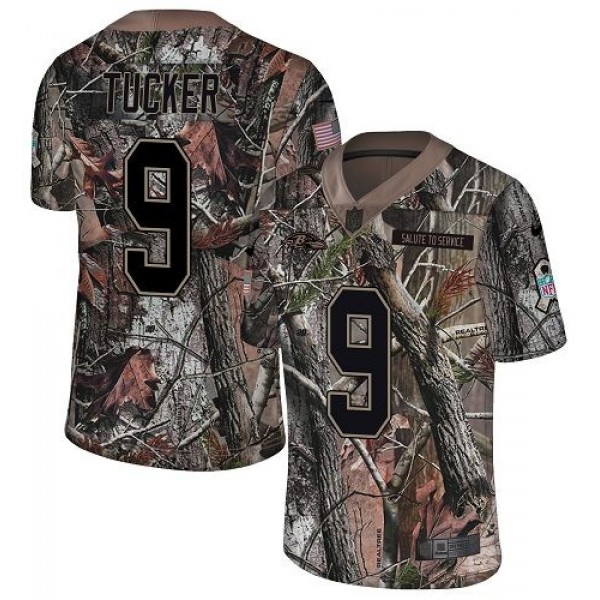 Nike Ravens #9 Justin Tucker Camo Men's Stitched NFL Limited Rush Realtree Jersey