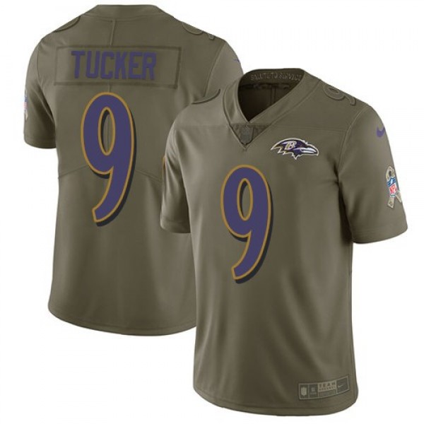 Nike Ravens #9 Justin Tucker Olive Men's Stitched NFL Limited 2017 Salute To Service Jersey