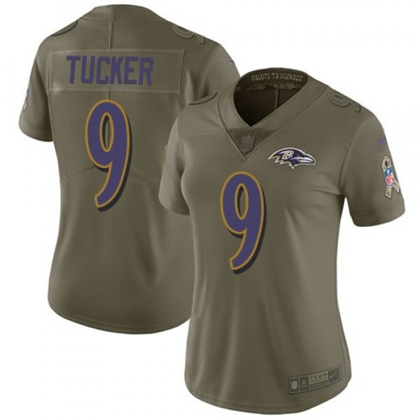 Women's Ravens #9 Justin Tucker Olive Stitched NFL Limited 2017 Salute to Service Jersey