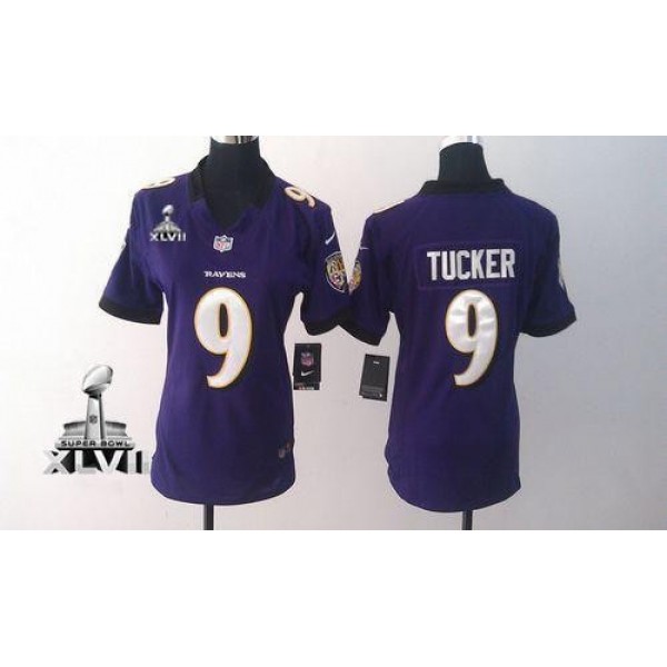 Women's Ravens #9 Justin Tucker Purple Team Color Super Bowl XLVII Stitched NFL Elite Jersey