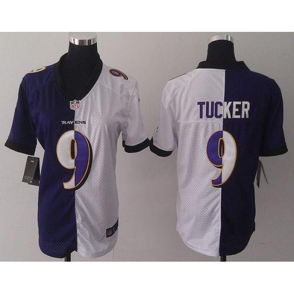 Women's Ravens #9 Justin Tucker Purple White Stitched NFL Elite Split Jersey