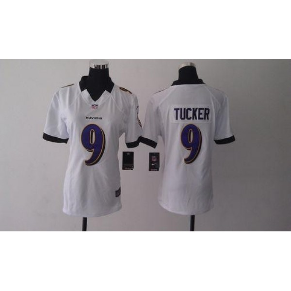 Women's Ravens #9 Justin Tucker White Stitched NFL Elite Jersey