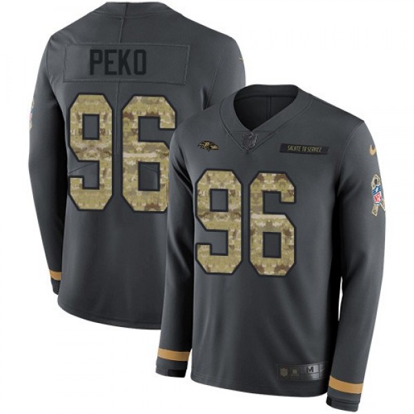 Nike Ravens #96 Domata Peko Sr Anthracite Salute to Service Men's Stitched NFL Limited Therma Long Sleeve Jersey