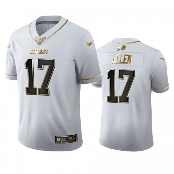Buffalo Bills #17 Josh Allen Men's Nike White Golden Edition Vapor Limited NFL 100 Jersey