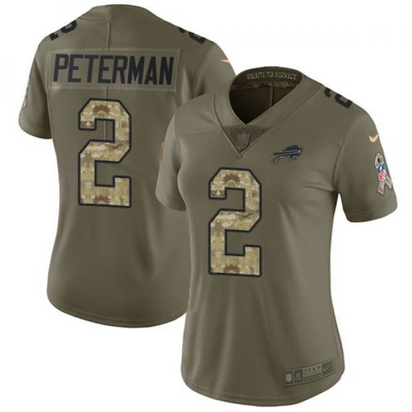 Women's Bills #2 Nathan Peterman Olive Camo Stitched NFL Limited 2017 Salute to Service Jersey
