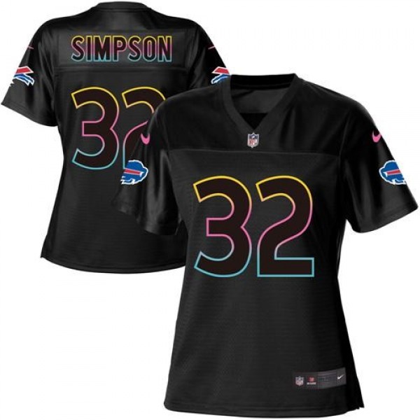 Women's Bills #32 OJ Simpson Black NFL Game Jersey