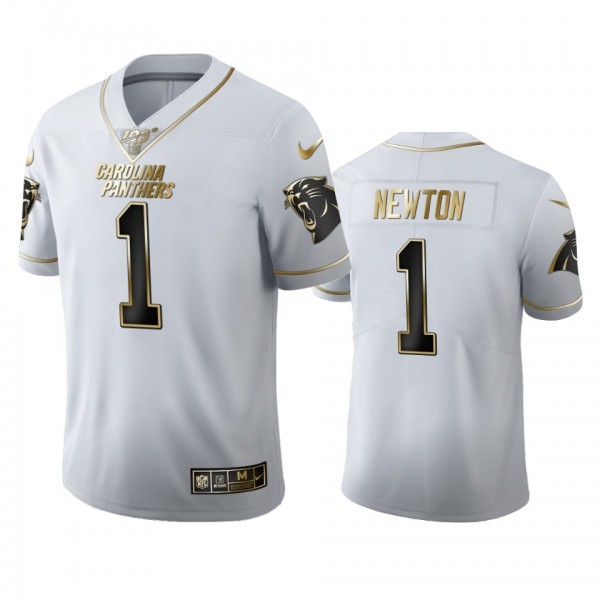 Carolina Panthers #1 Cam Newton Men's Nike White Golden Edition Vapor Limited NFL 100 Jersey