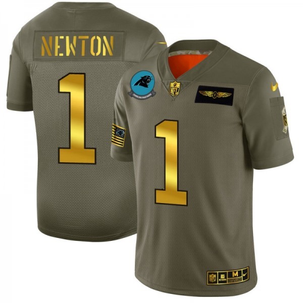 Carolina Panthers #1 Cam Newton NFL Men's Nike Olive Gold 2019 Salute to Service Limited Jersey