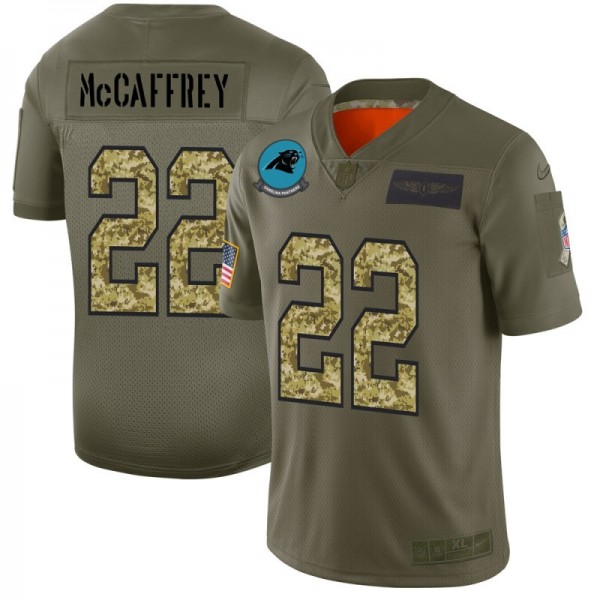 Carolina Panthers #22 Christian McCaffrey Men's Nike 2019 Olive Camo Salute To Service Limited NFL Jersey