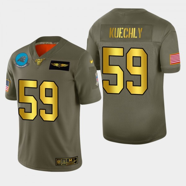 Carolina Panthers #59 Luke Kuechly Men's Nike Olive Gold 2019 Salute to Service Limited NFL 100 Jersey
