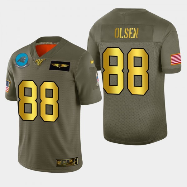 Carolina Panthers #88 Greg Olsen Men's Nike Olive Gold 2019 Salute to Service Limited NFL 100 Jersey