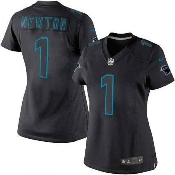 Women's Panthers #1 Cam Newton Black Impact Stitched NFL Limited Jersey