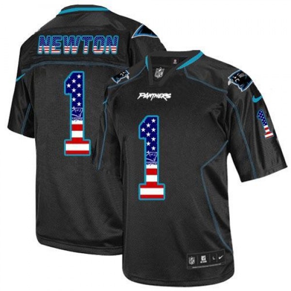 Nike Panthers #1 Cam Newton Black Men's Stitched NFL Elite USA Flag Fashion Jersey