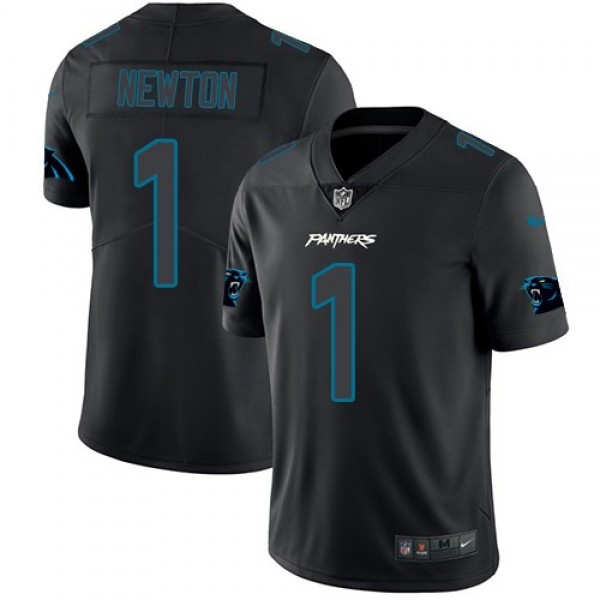 Nike Panthers #1 Cam Newton Black Men's Stitched NFL Limited Rush Impact Jersey