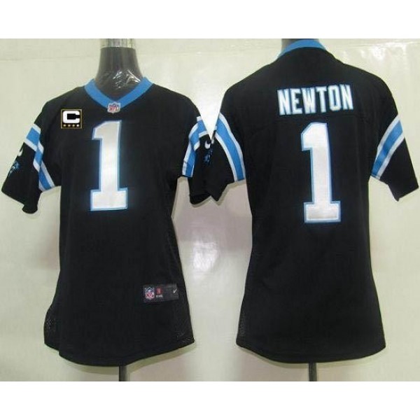Women's Panthers #1 Cam Newton Black Team Color With C Patch Stitched NFL Elite Jersey