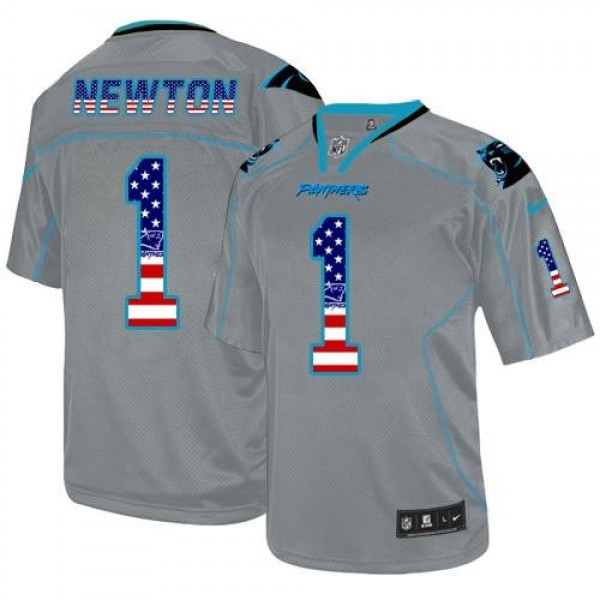 Nike Panthers #1 Cam Newton Lights Out Grey Men's Stitched NFL Elite USA Flag Fashion Jersey