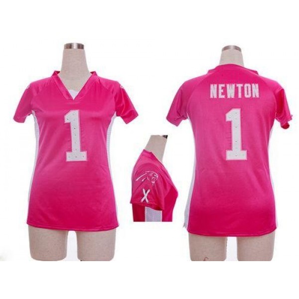 Women's Panthers #1 Cam Newton Pink Draft Him Name Number Top Stitched NFL Elite Jersey