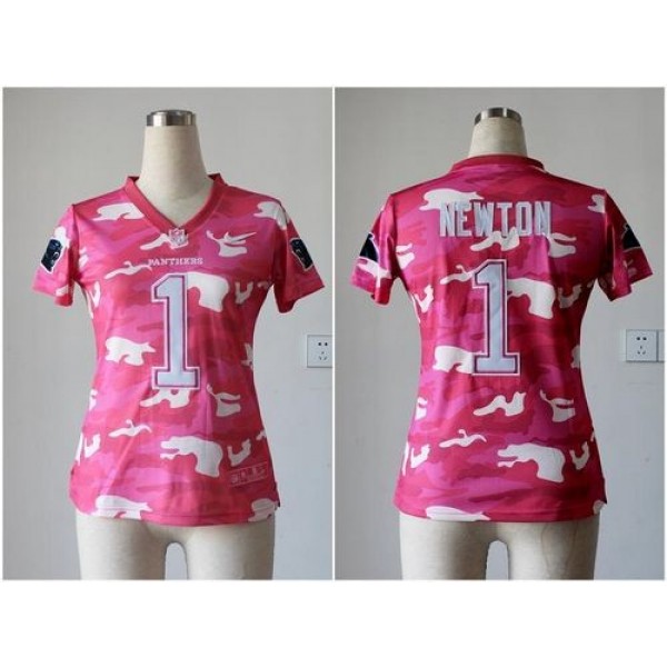 Women's Panthers #1 Cam Newton Pink Stitched NFL Elite Camo Jersey