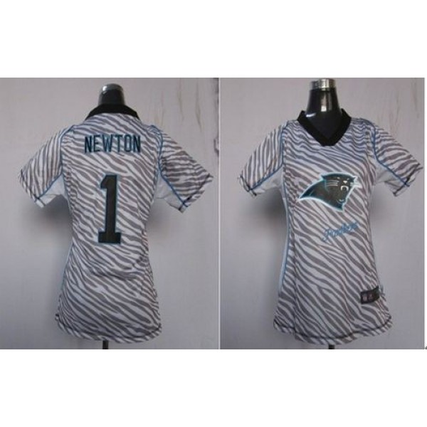 Women's Panthers #1 Cam Newton Zebra Stitched NFL Elite Jersey