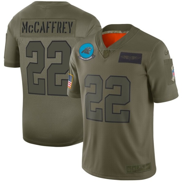 Nike Panthers #22 Christian McCaffrey Camo Men's Stitched NFL Limited 2019 Salute To Service Jersey
