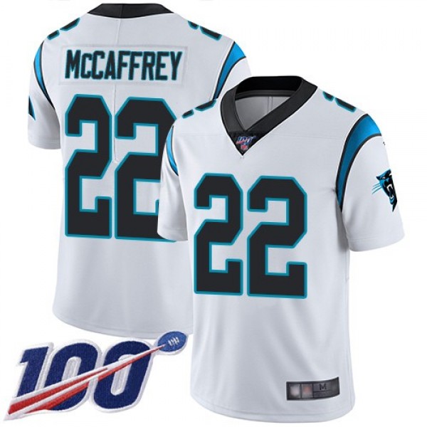 Nike Panthers #22 Christian McCaffrey White Men's Stitched NFL 100th Season Vapor Limited Jersey