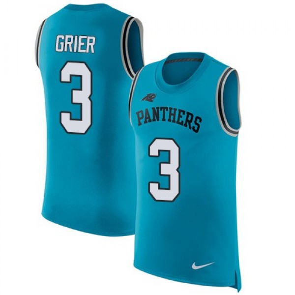 Nike Panthers #3 Will Grier Blue Alternate Men's Stitched NFL Limited Rush Tank Top Jersey