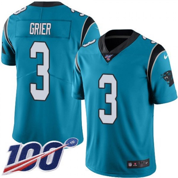 Nike Panthers #3 Will Grier Blue Men's Stitched NFL Limited Rush 100th Season Jersey