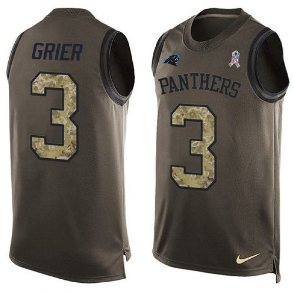 Nike Panthers #3 Will Grier Green Men's Stitched NFL Limited Salute To Service Tank Top Jersey