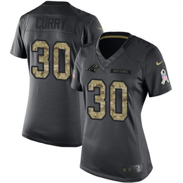 Women's Panthers #30 Stephen Curry Black Stitched NFL Limited 2016 Salute to Service Jersey