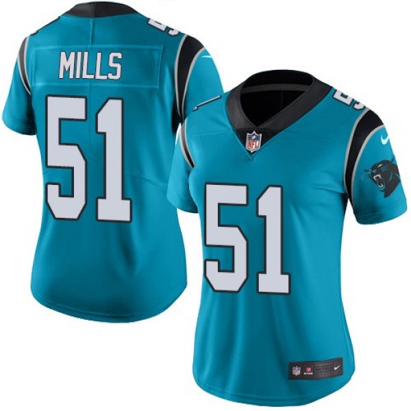 Women's Panthers #51 Sam Mills Blue Stitched NFL Limited Rush Jersey