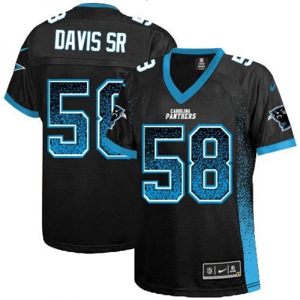 Women's Panthers #58 Thomas Davis Sr Black Team Color Stitched NFL Elite Drift Jersey