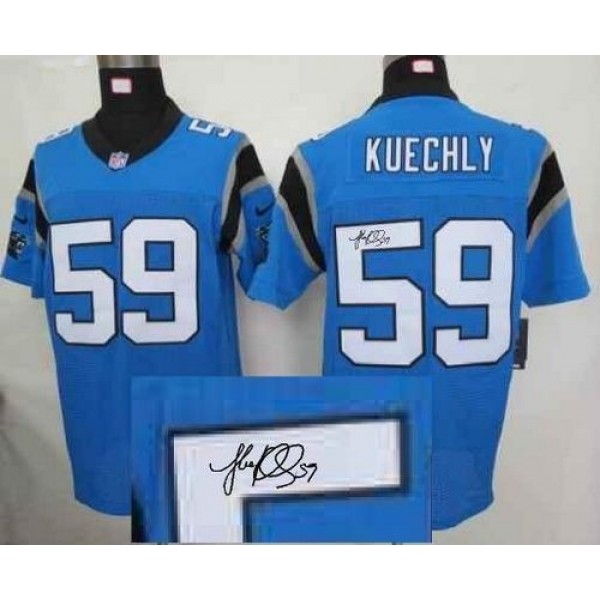 Nike Panthers #59 Luke Kuechly Blue Alternate Men's Stitched NFL Elite Autographed Jersey