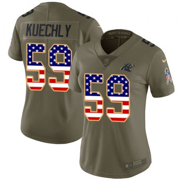 Women's Panthers #59 Luke Kuechly Olive USA Flag Stitched NFL Limited 2017 Salute to Service Jersey