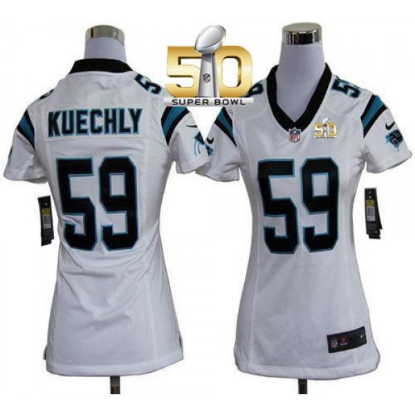 Women's Panthers #59 Luke Kuechly White Super Bowl 50 Stitched NFL Elite Jersey