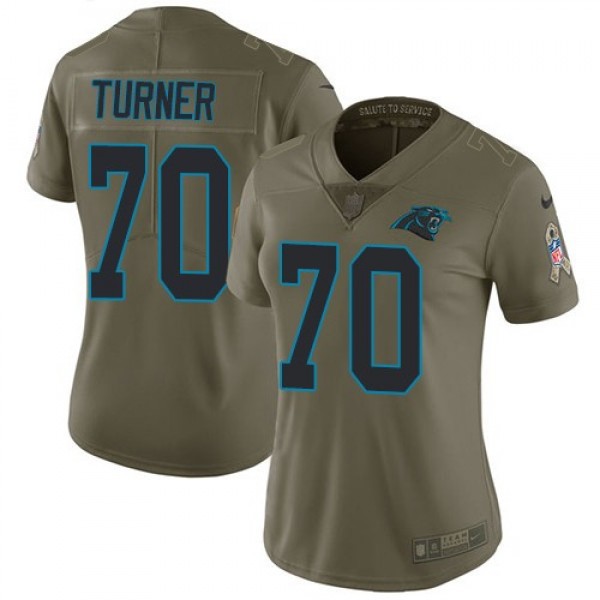Women's Panthers #70 Trai Turner Olive Stitched NFL Limited 2017 Salute to Service Jersey