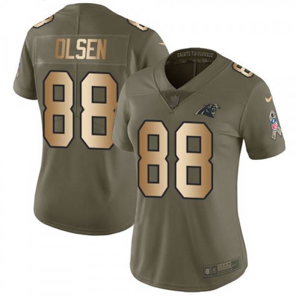 Women's Panthers #88 Greg Olsen Olive Gold Stitched NFL Limited 2017 Salute to Service Jersey