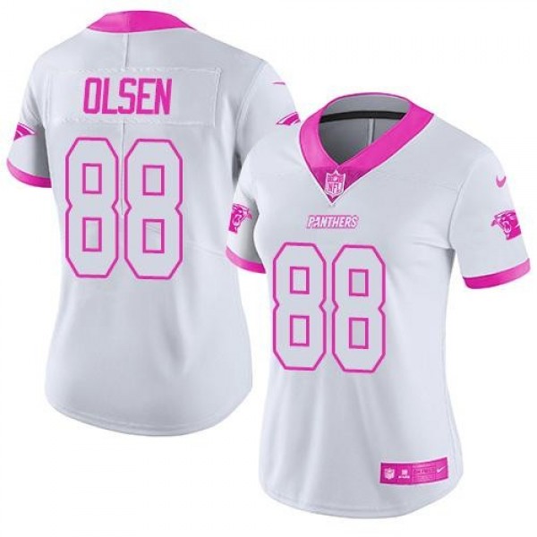 Women's Panthers #88 Greg Olsen White Pink Stitched NFL Limited Rush Jersey