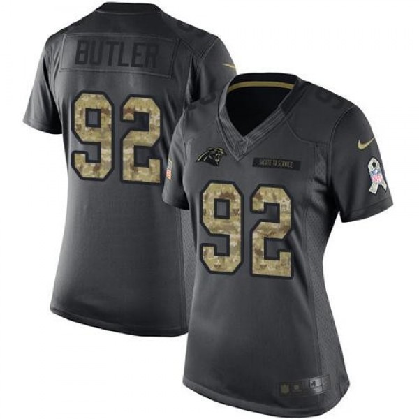 Women's Panthers #92 Vernon Butler Black Stitched NFL Limited 2016 Salute to Service Jersey