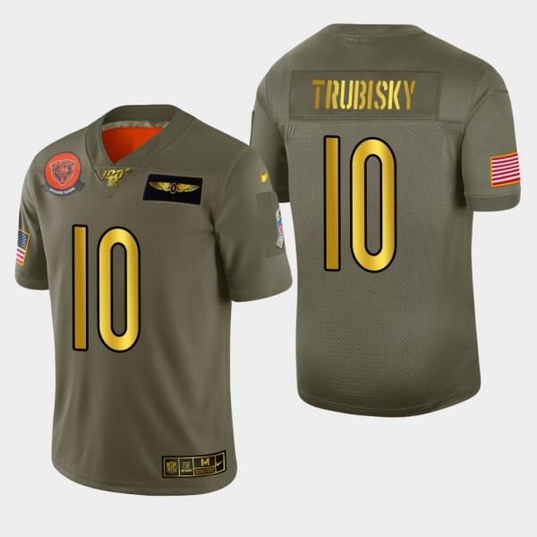Chicago Bears #10 Mitchell Trubisky Men's Nike Olive Gold 2019 Salute to Service Limited NFL 100 Jersey