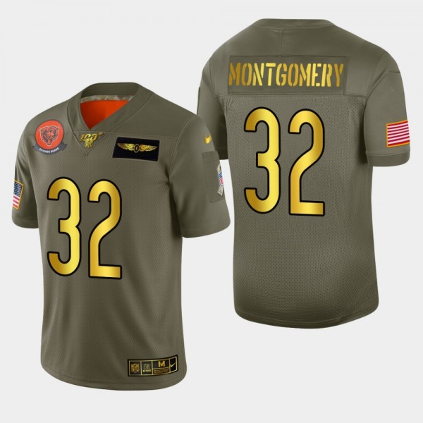 Chicago Bears #32 David Montgomery Men's Nike Olive Gold 2019 Salute to Service Limited NFL 100 Jersey