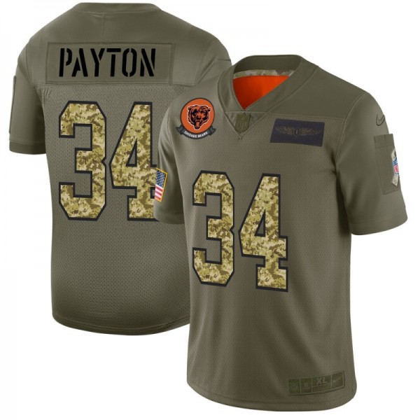 Chicago Bears #34 Walter Payton Men's Nike 2019 Olive Camo Salute To Service Limited NFL Jersey