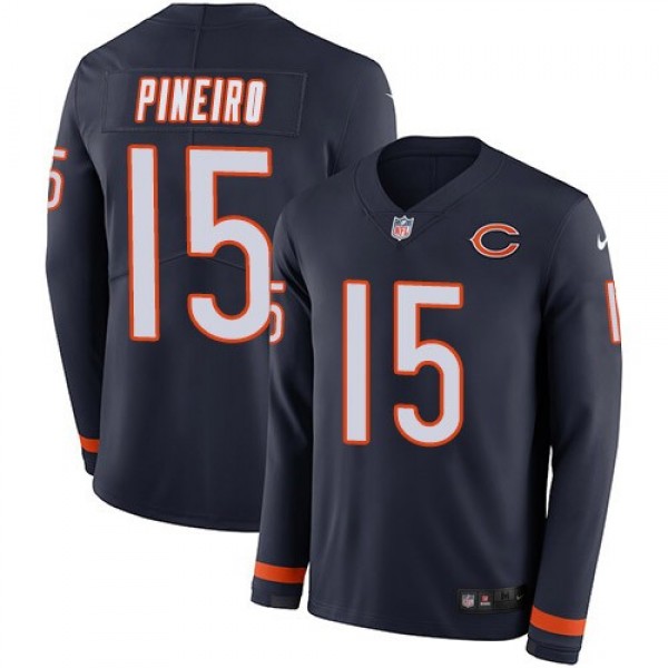Men's Bears #15 Eddy Pineiro Navy Blue Team Color Men's Stitched NFL Limited Therma Long Sleeve Jersey