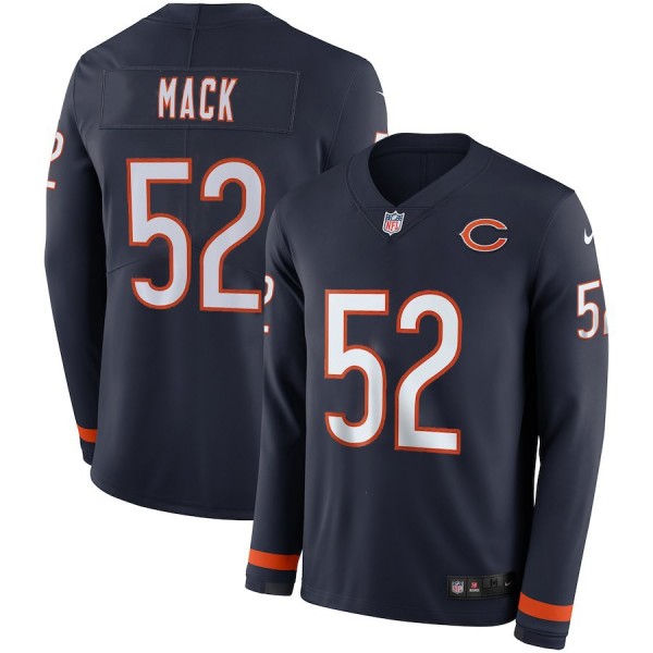 Men's Bears #52 Khalil Mack Navy Blue Team Color Men's Stitched NFL Limited Therma Long Sleeve Jersey