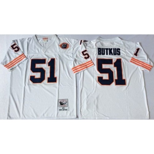 Mitchell&Ness Bears #51 Dick Butkus White Big No. Throwback Stitched NFL Jersey