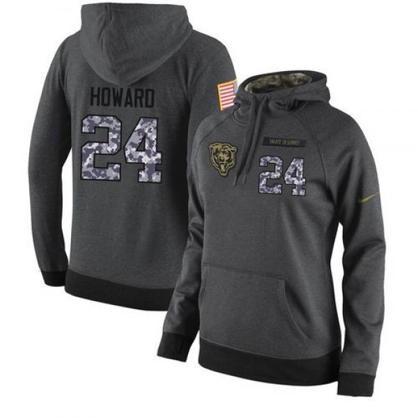 Women's NFL Chicago Bears #24 Jordan Howard Stitched Black Anthracite Salute to Service Player Hoodie Jersey